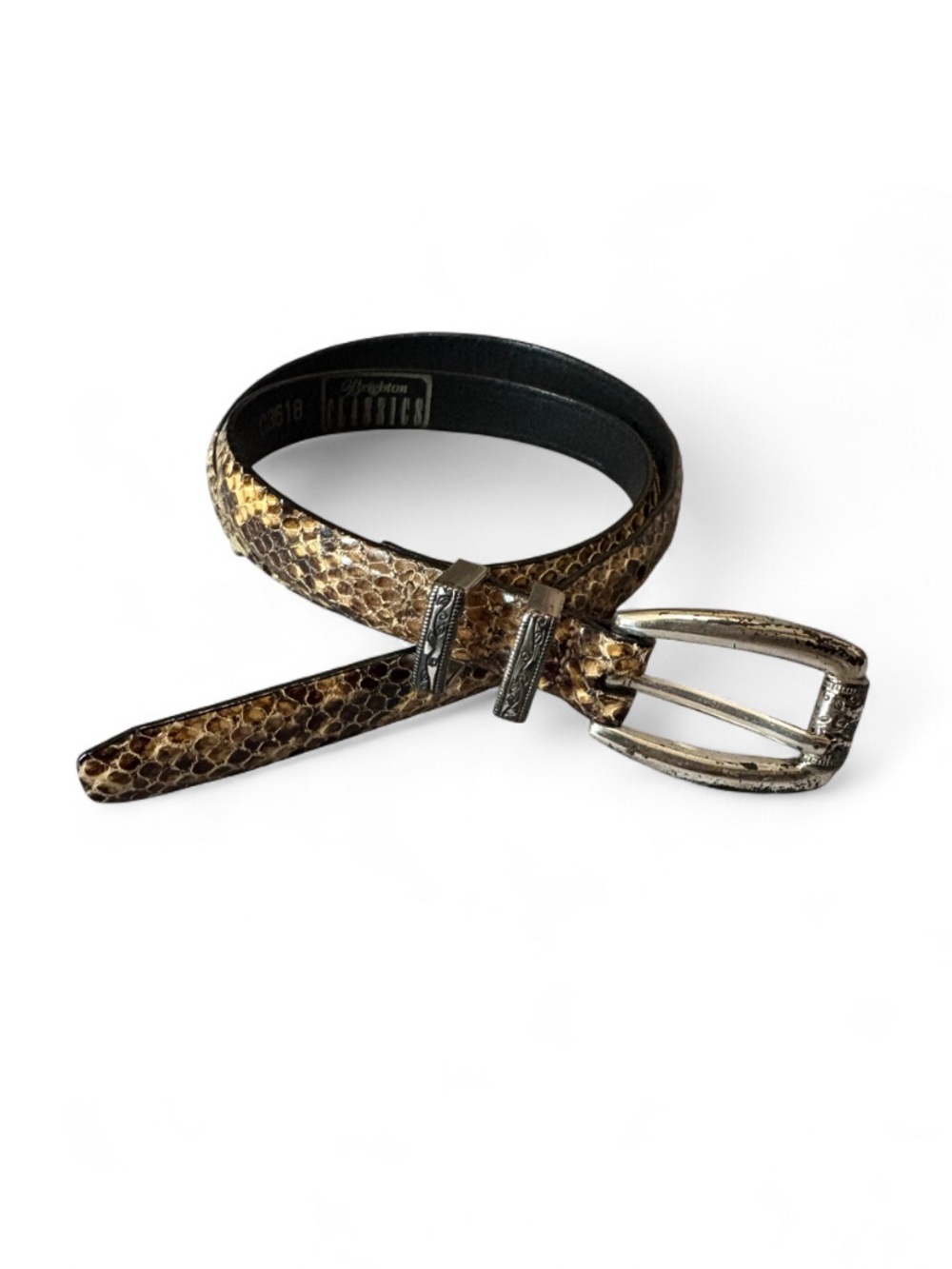 Brighton Classics Genuine Leather Snakeskin Embossed Skinny Belt Size 28